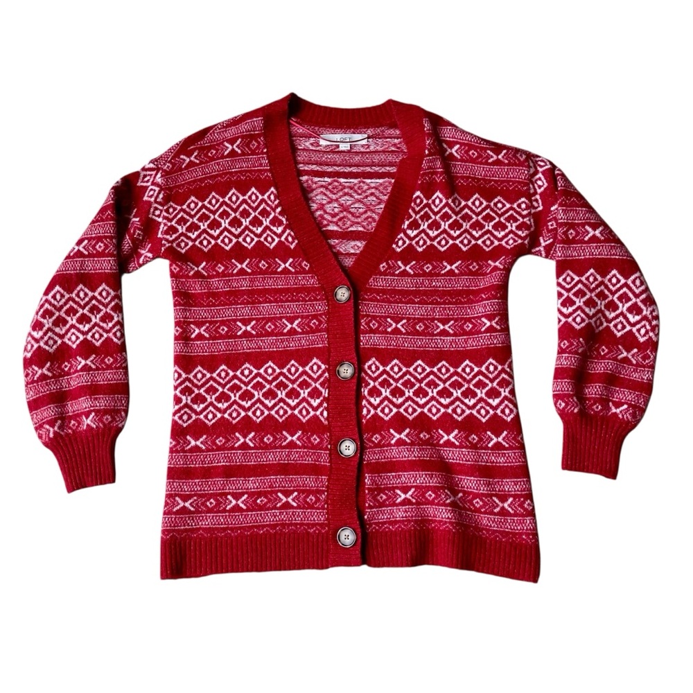 LOFT Fair Isle Cardigan Wool-Blend Sweater Sz S